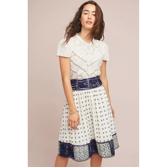 Maeve Dresses & Skirts - Maeve Anthropologie Jansen Embroidered Skirt Women Medium‎ White Navy Blue Boho